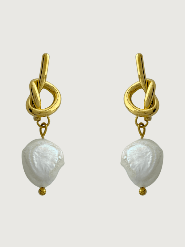 Twisted-knot Pearl Dangle Earrings in 18k Gold-Plated Metal