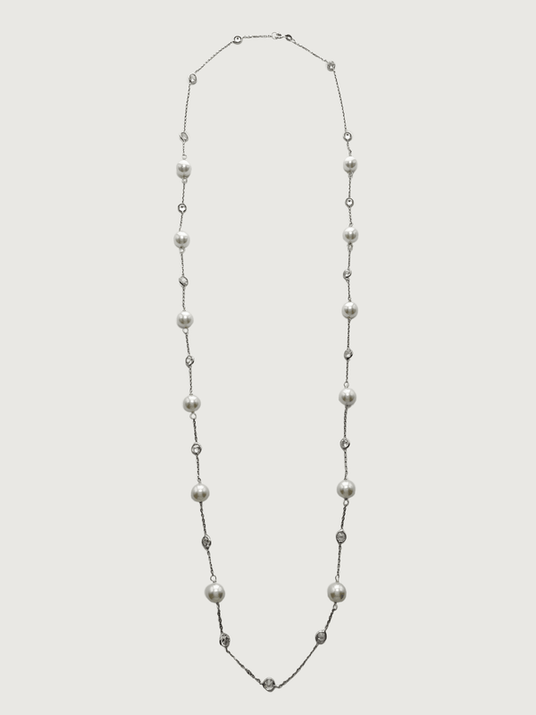 Kyra Pearl Symphony Necklace in Rhodium-plated Sterling Silver