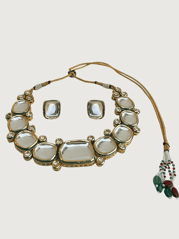 Chaya Kundan Polki Jadau Choker Necklace and Stud Earrings Set