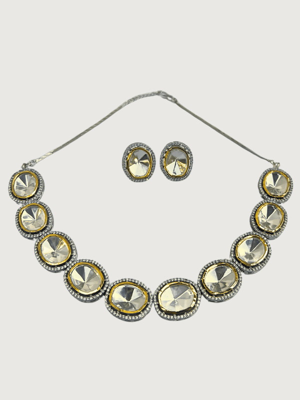 Divya Kundan Polki Necklace and Stud Earrings Set