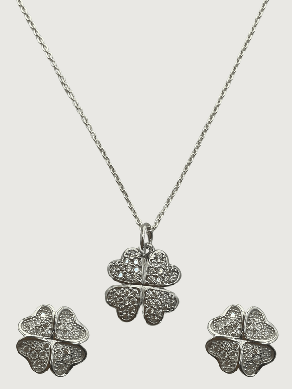 Cara Clover Pendant Necklace and Earrings in Sterling Silver