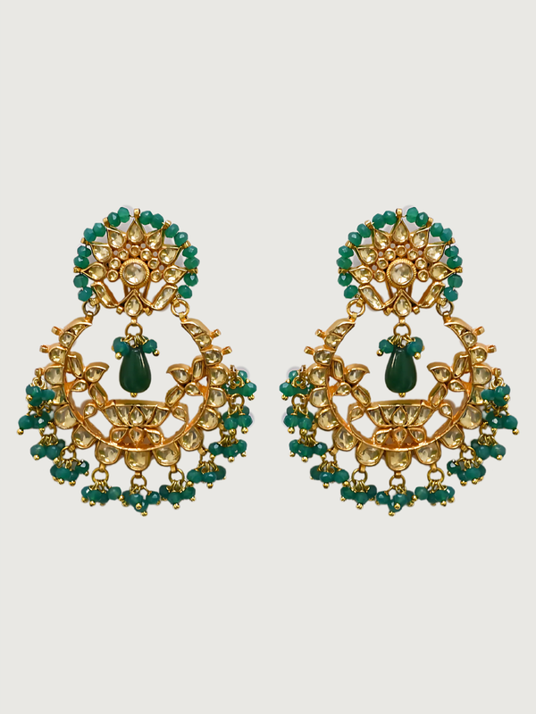 Anaya Green Onxy Beaded Chandbali Earrings