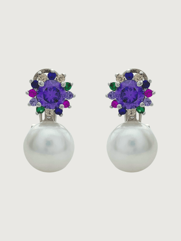 Iris Amethyst & Pearl Earrings in Sterling Silver