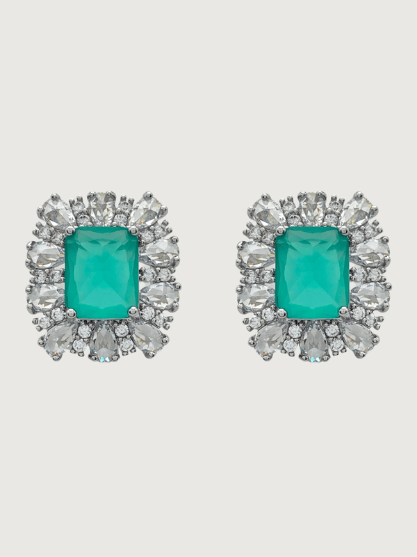 Felicity Green Stud Earrings in Rhodium Plated Metal