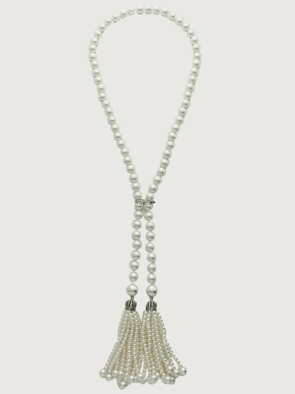 Hessa Tassel Pearl Necklace with Brass clip