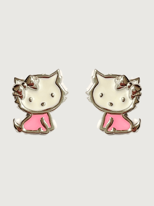 Cleo Kitty Enamel Stud Earrings in 925 Sterling Silver