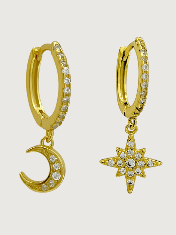 Stella Crescent  Star Earrings in 18kt Gold-plated Sterling Silver