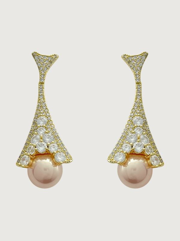 Madeline Pearl Dangle Earrings in 18K Gold Plated Metal