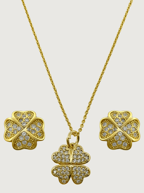 Cara Clover Pendant Necklace and Earrings in 18k Gold Plated Sterling Silver