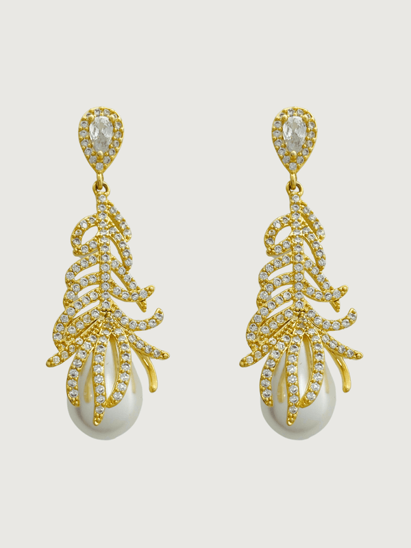 Callista Pearl Dangle Earrings in 18k Gold Plated Metal