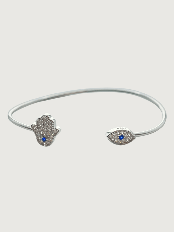 Amani Hamsa and Evil Eye Bangle in 925 Sterling Silver