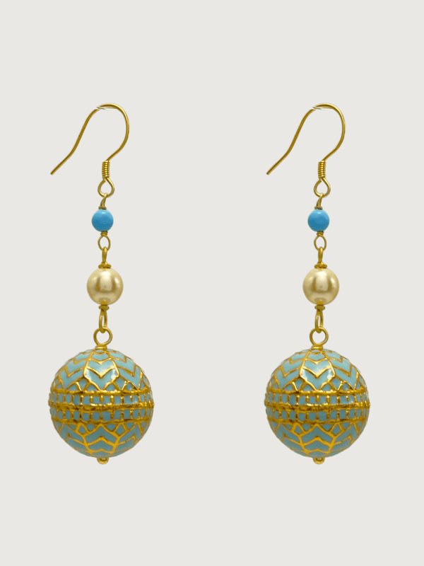 Nyla Pearl and Turquoise Enamel Dangle Earrings in 18k Gold Plated Sterling Silver