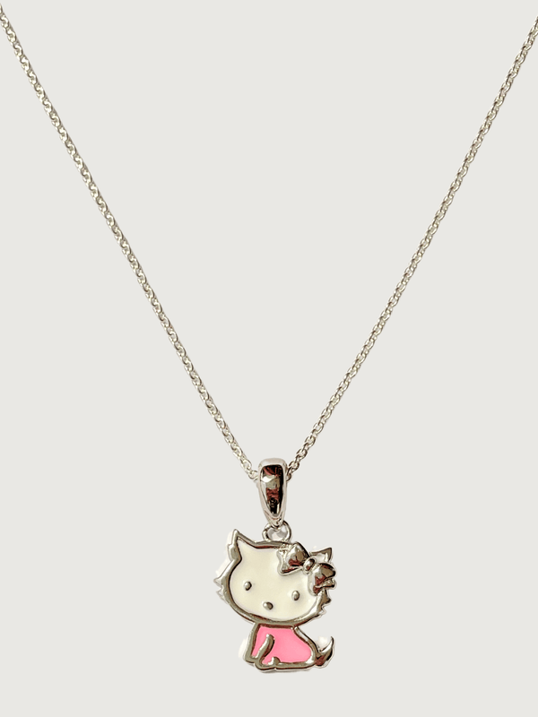 Cleo Kitty Enamel Pendant Necklace in 925 Sterling Silver