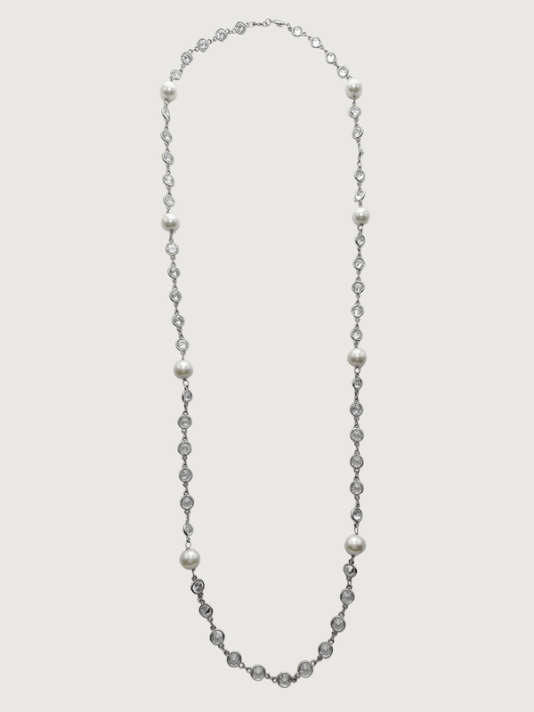 Claire Pearl and Crystal Necklace in Rhodium Plated Metal