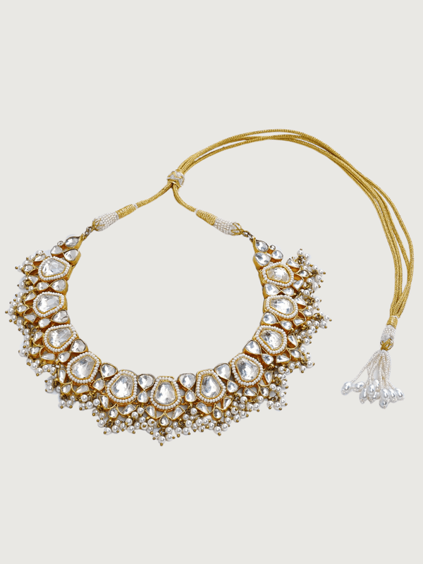 Pihu Pearl Necklace and Stud Earrings Set in Gold Finish