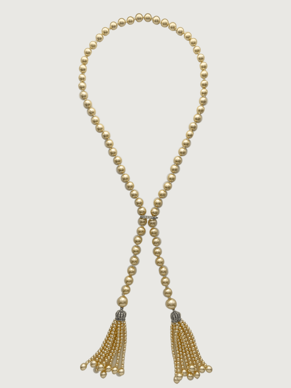 Hessa Cream Pearl Tassel Necklace with Brass clip