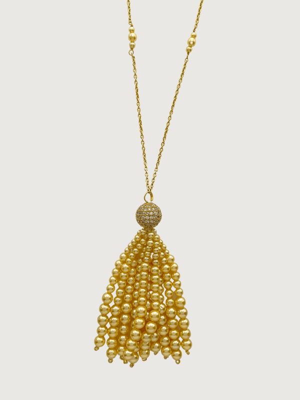 Selina Pearl Tassel Necklace in 18K Gold Plated Sterling Silver