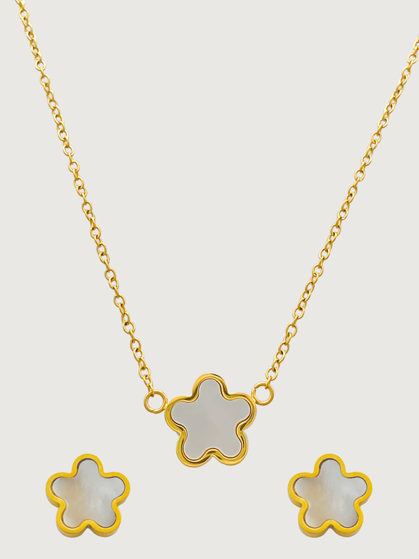 Freya Flower Pendant & Stud Earrings Set in 18k Gold-Plated Metal