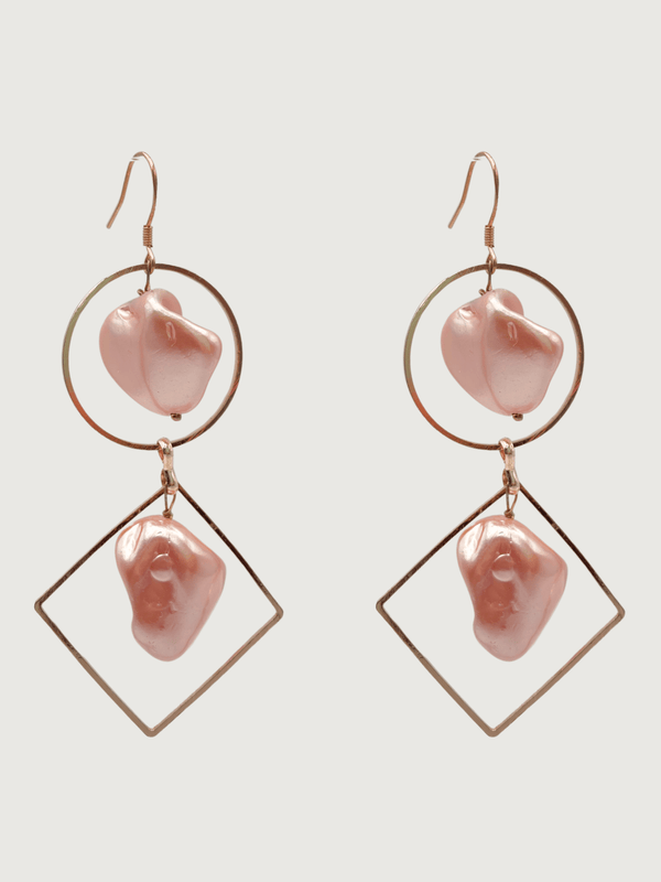 Mariah Dangle Earrings with Keshi Pearl in 18K Rose Gold Plated Metal