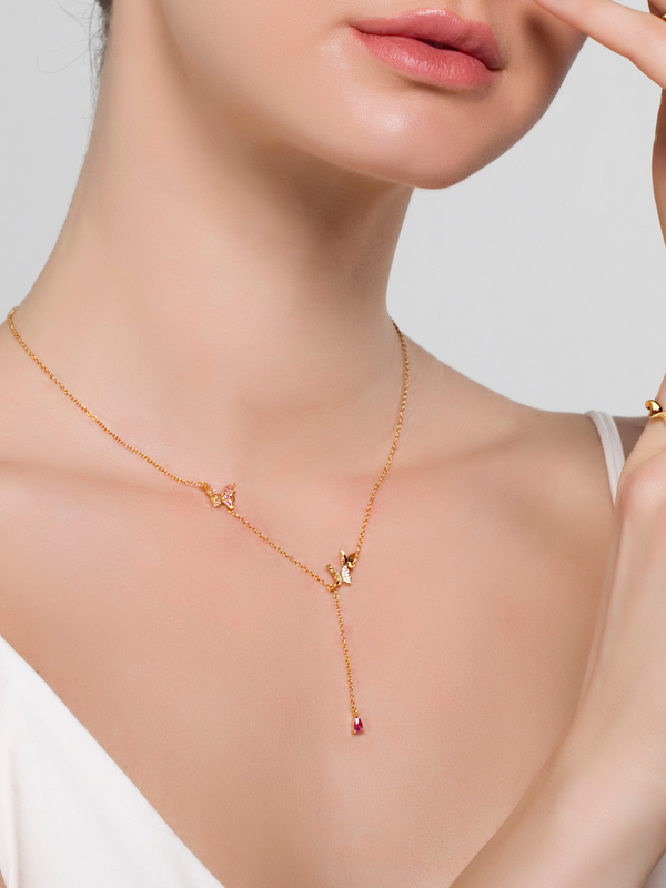 Astrid Lariat Necklace in 18K Gold Plated Sterling Silver