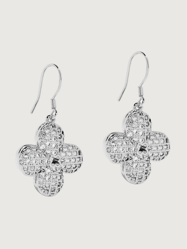 Clover Flower Dangle Earrings in Sterling Silver