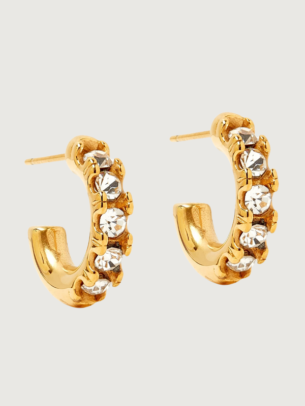 Corinne Crystal Hoops in 18k Gold Plated Metal