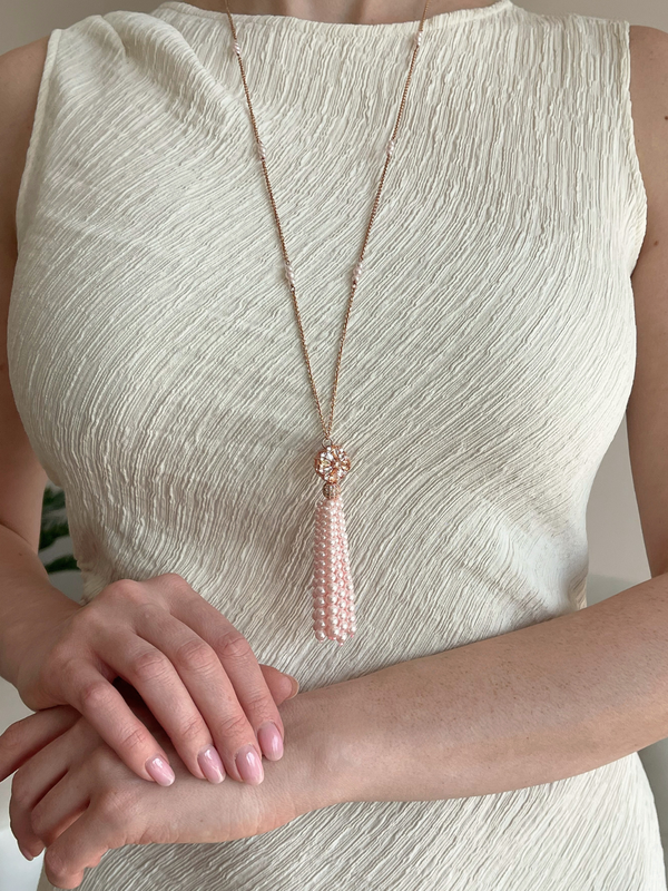 Dahlia Pearl Tassel Necklace in 18k Rose Gold-plated Sterling Silver