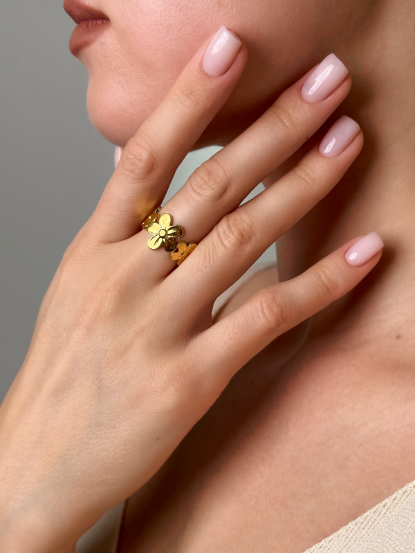 Dainty Daisy Open Ring in 18k Gold-Plated Metal