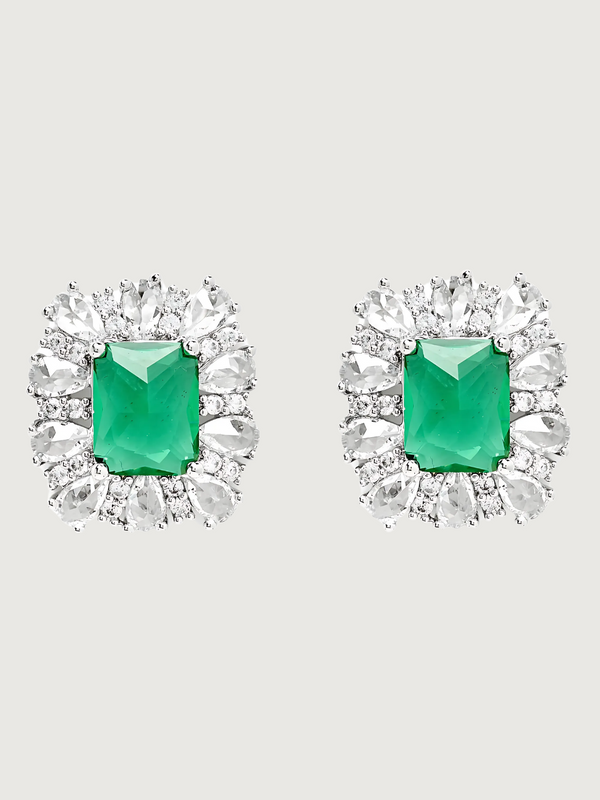 Felicity Green Stud Earrings in 18k Rhodium Plated Metal