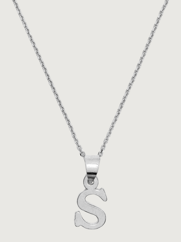 Letter 'S' Initials Pendant Necklace in Sterling Silver