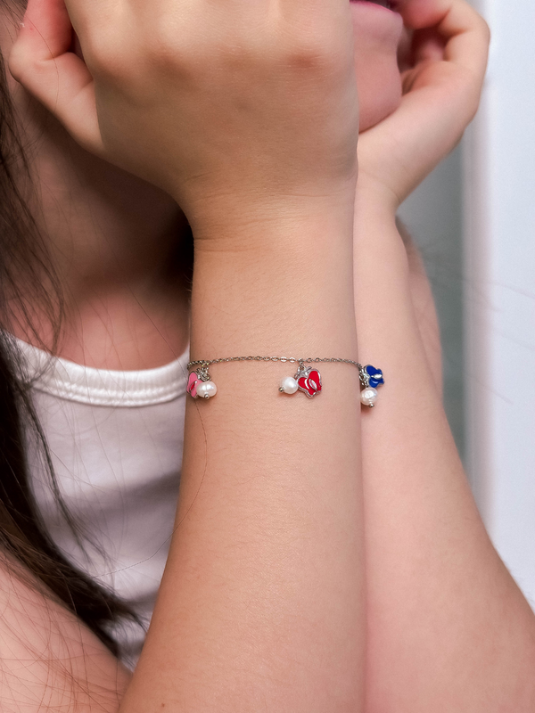 Little Princess Enamel Butterfly Charm Bracelet in Sterling Silver