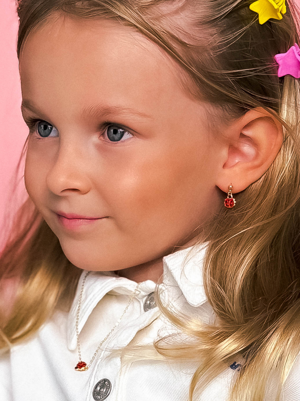 Little Princess Lady Bug Earrings in 18k Gold plated Sterling Silver