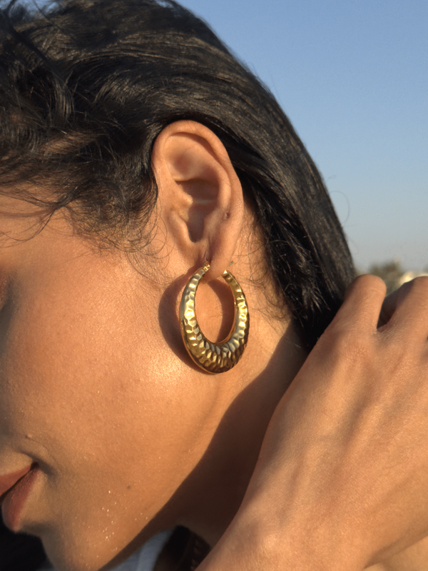 Mona Hammered Hoops in 18K Gold Plated Metal