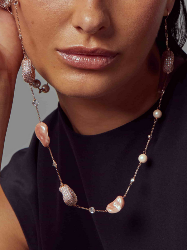 Natasha Necklace in 18K Rose Gold Plated Sterling Silver with Pearls