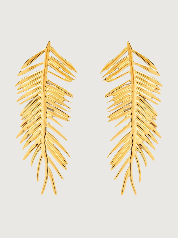 Palm Leaf Stud Earrings  in 18K Gold Plated Metal