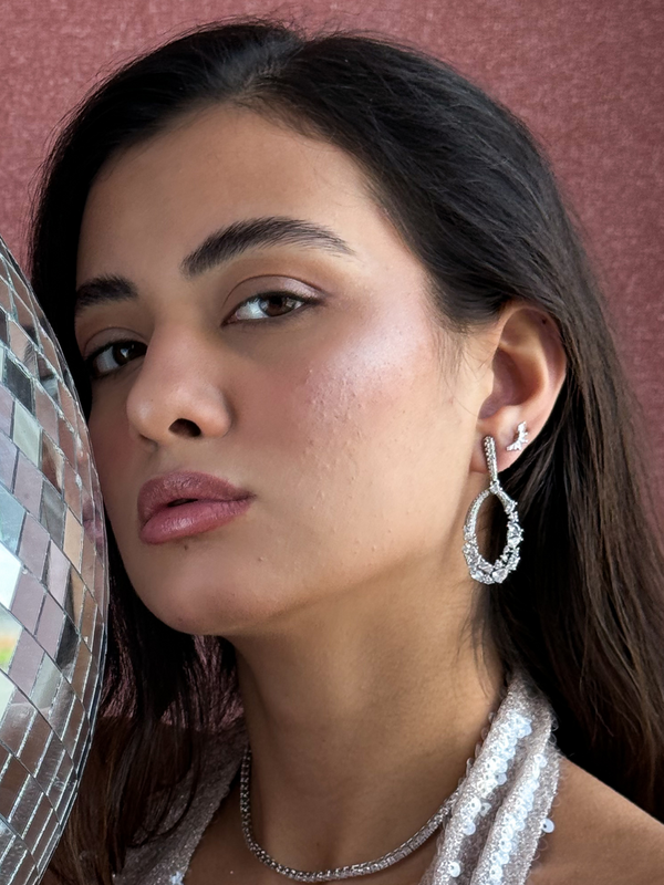 Paula Dangle Earrings in Rhodium Plated Metal