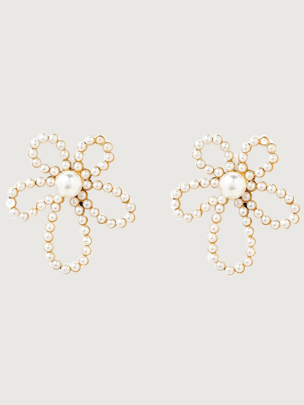 Petal Perfect Pearl Stud Earrings in 18K Gold Plated Metal