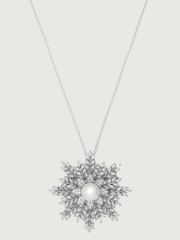 Snowflake Brooch Pendant Necklace in 925 Sterling Silver