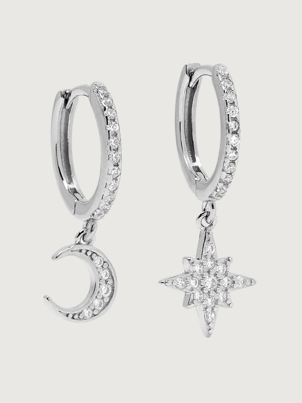 Stella Crescent & Star Earrings in Sterling Silver