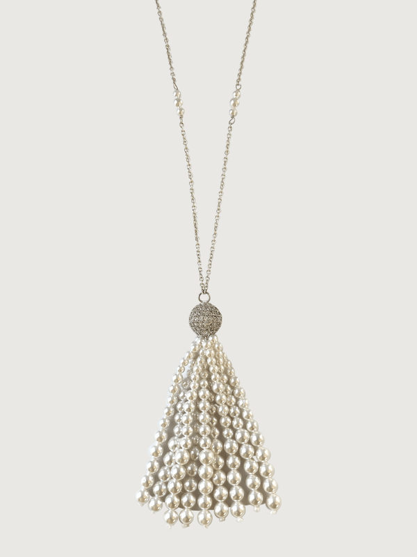 Selina Pearl Tassel Necklace in Sterling Silver