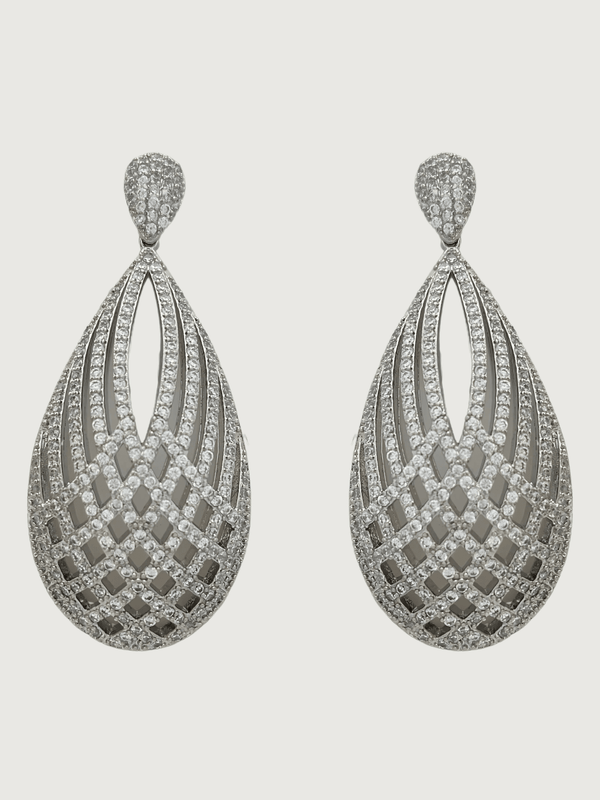 Emily Drop Earrings in Rhodium-Plated Metal