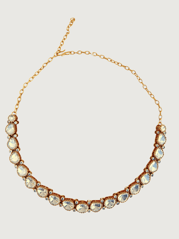 Suhana Kundan Polki Necklace & Drop Earrings Set in Gold Finish