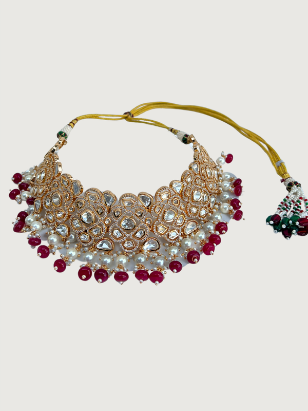 Kalpana Kundan Polki Choker Necklace and Jhumka Earrings Set