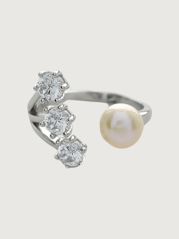 Athena Pearl & CZ Adjustable Ring in Sterling Silver