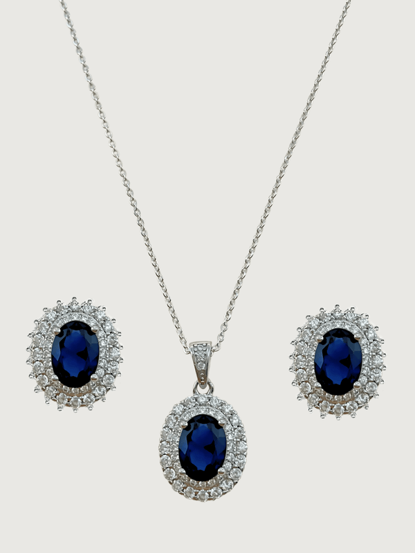 Ayesha Necklace & Earrings Set in Sterling Silver- Blue