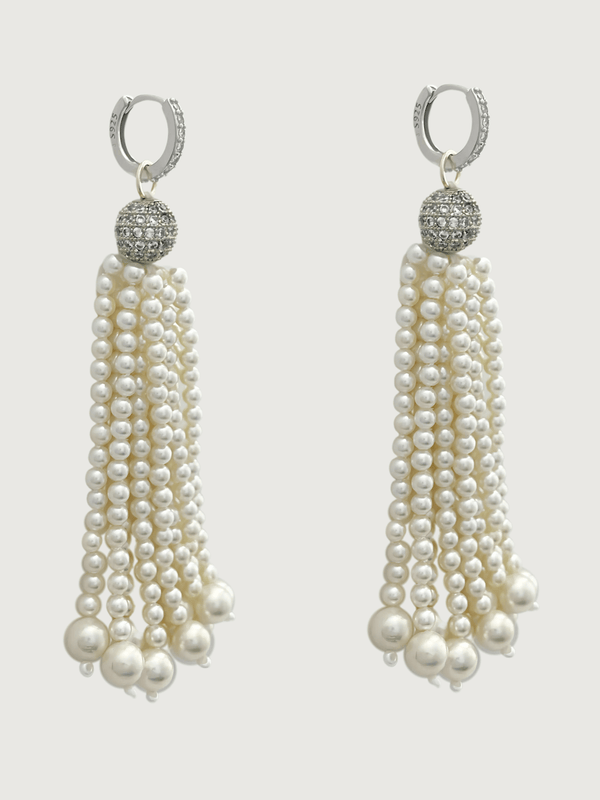 Selina Pearl Tassel Earrings in Sterling Silver