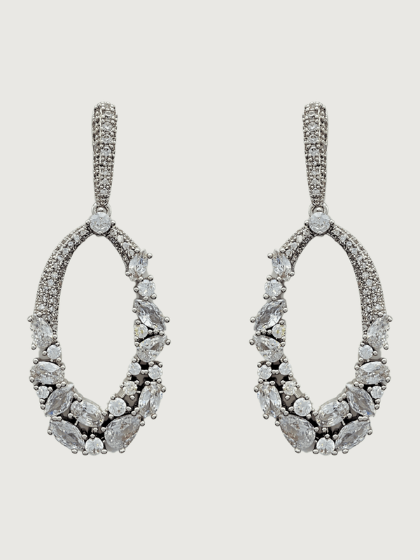 Paula Dangle Earrings in Rhodium Plated Metal