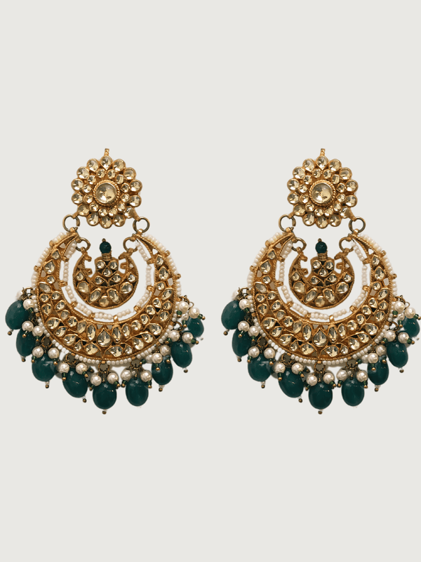 Vaanya Green Onyx Beaded Chandbali Earrings