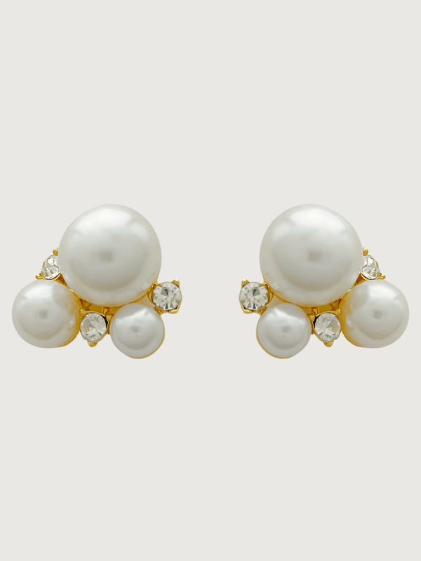 Pristine Pearl Trio Stud Earrings in 18k Gold Plated Metal