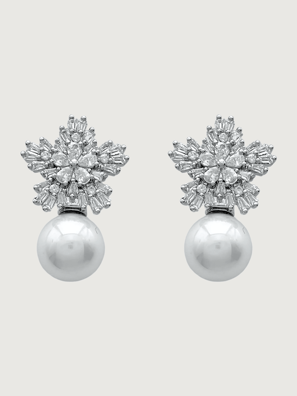 Blanca Pearl Earrings in Rhodium Plated Copper and Sterling Silver